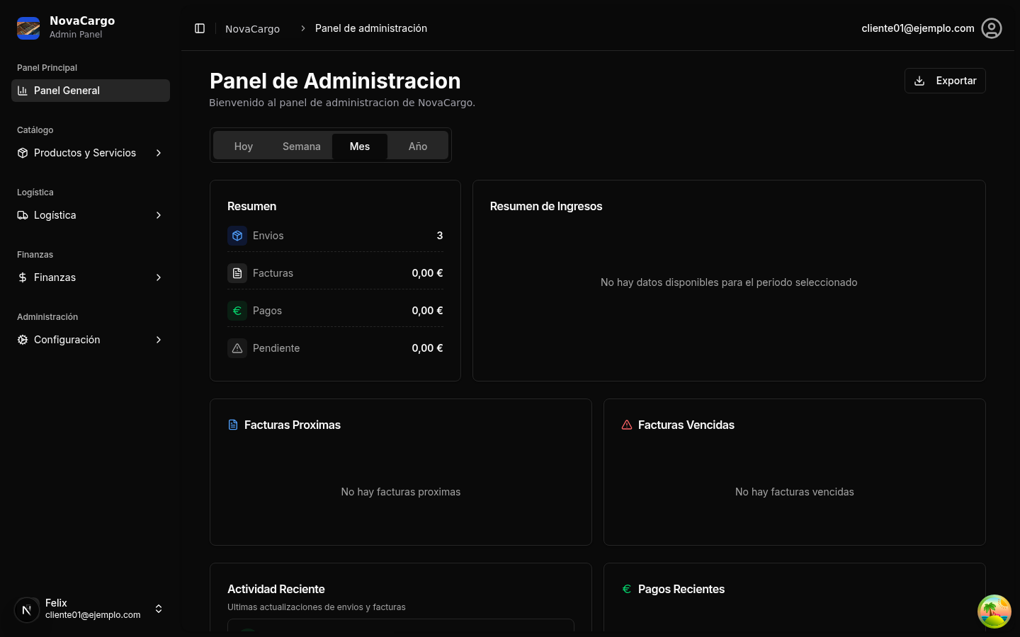 NovaCargo — Panel de administración