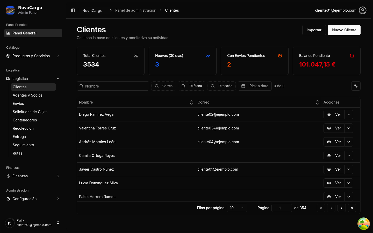 NovaCargo — Clientes